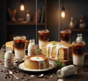 Bottled Condensed Milk: A Sweet Touch to Vietnamese Coffee and Desserts 1 Bottled sweetened condensed milk drizzled over Vietnamese coffee and desserts, highlighting creamy texture and golden color.